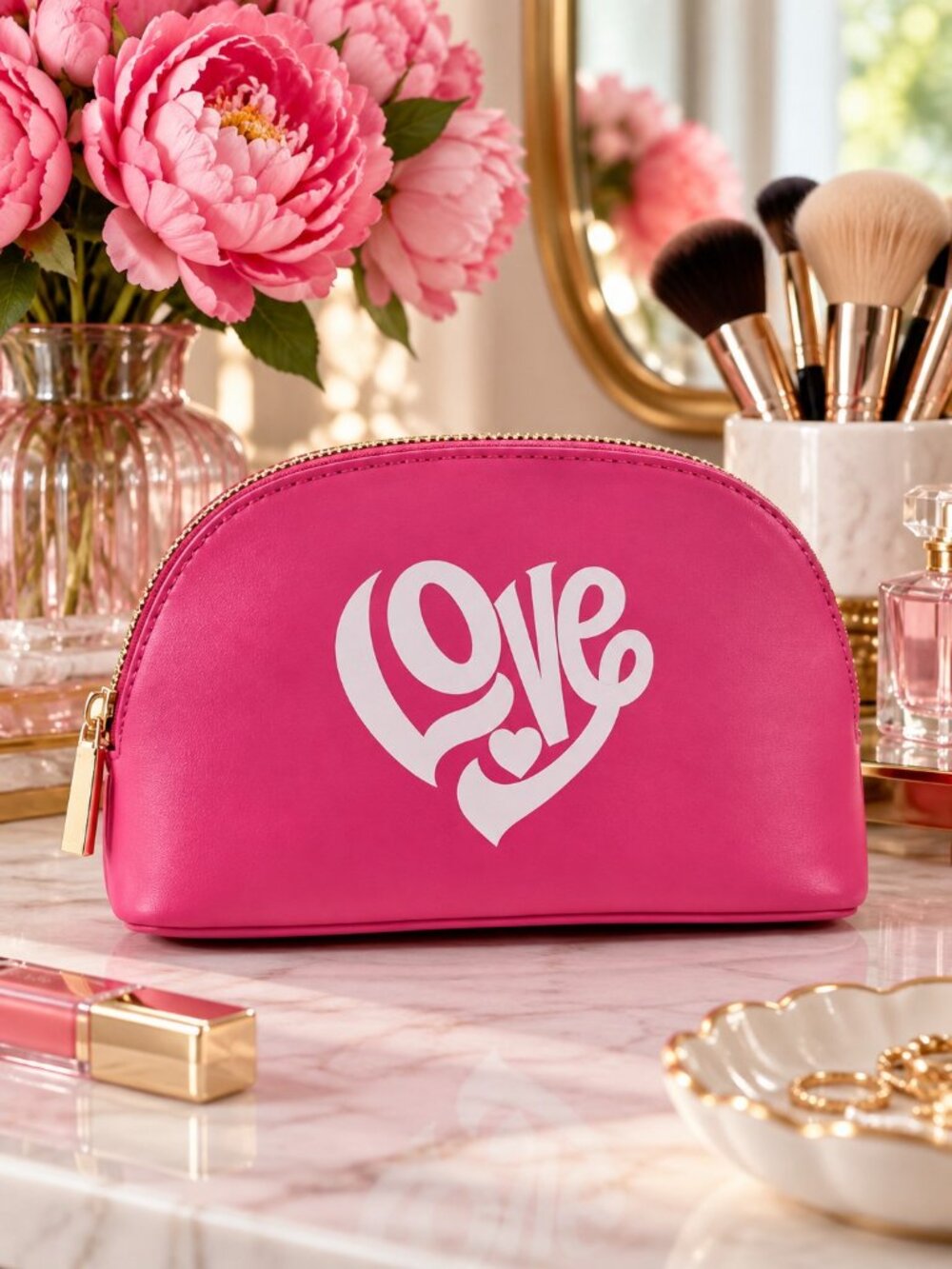 Torrid TD Love Hot Pink Domed Zip Top Cosmetic Makeup Bag Barbiecore NIP